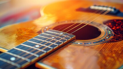 Fototapeta premium acoustic guitar close-up on a beautiful colored background