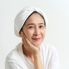 50-55 year old Beauty Asian women spa skin healthy on 100% isolate white background.