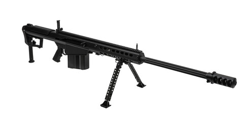 Large caliber sniper rifle. Long range weapon. Isolate on a white back.