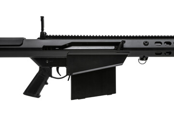 Large caliber sniper rifle. Long range weapon. Isolate on a white back.