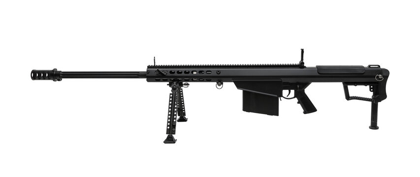 Large caliber sniper rifle. Long range weapon. Isolate on a white back.