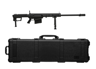 Large caliber sniper rifle. Long range weapon. Isolate on a white back.