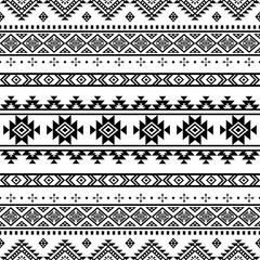 Ancient echoes Aztec geometric seamless patterns southwest Navajo Native American tribal ethnic black and white for textile printing