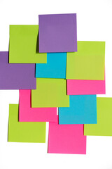 Many empty colorful paper stickers on white background