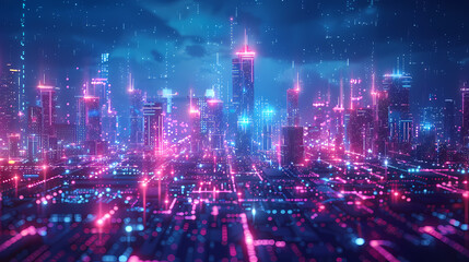 Obraz premium Isometric smart city design concept. Business center with skyscrapers and intelligent buildings,IOT for the internet of things