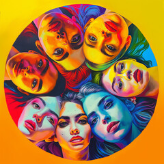 Obraz premium features several lgbt people with different colored hair, in the style of pop art illustration