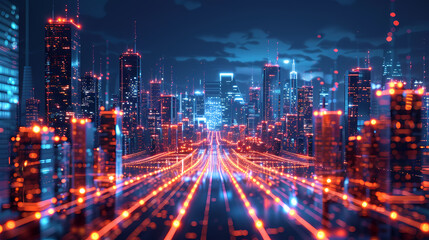 Fototapeta premium Isometric smart city design concept. Business center with skyscrapers and intelligent buildings,IOT for the internet of things