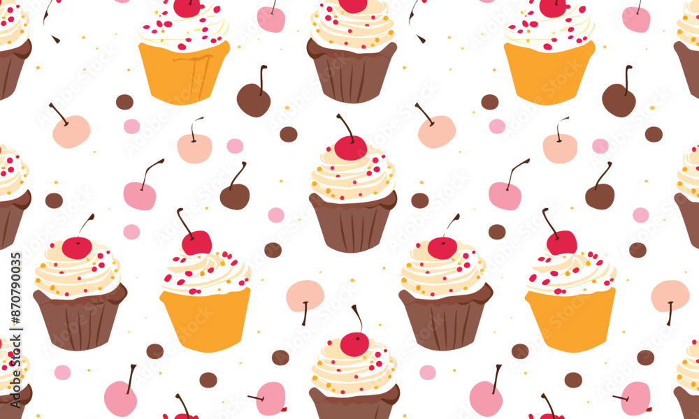 Poster cupcakes seamless pattern background vector