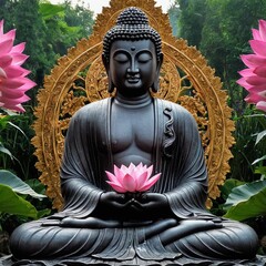 Serene Buddha Meditation on Lotus Flower: Spiritual Enlightenment and Inner Peace