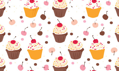 cupcakes seamless pattern background vector