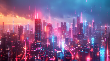 Isometric smart city design concept. Business center with skyscrapers and intelligent buildings,IOT for the internet of things