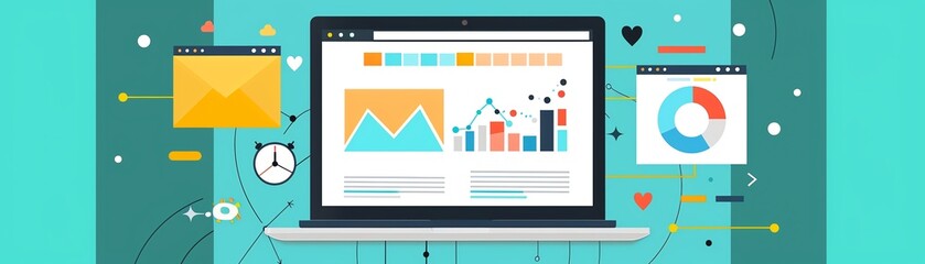 Social media analytics, engaging interface, flat design illustration