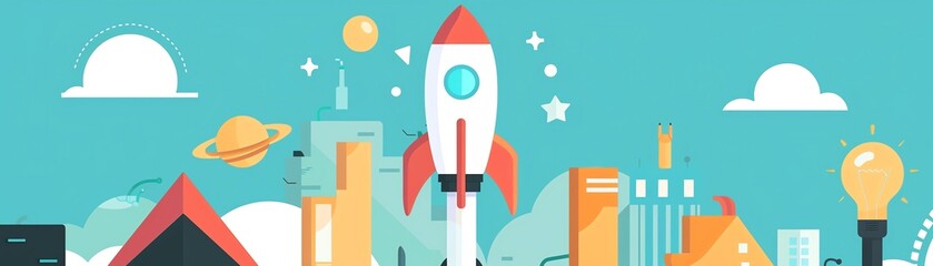 Marketing growth, upward trends, flat design illustration