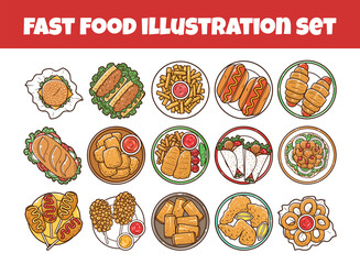 Fast food set with top view vector illustration