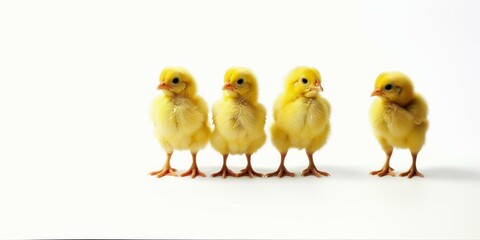 Fototapeta premium Three chicks in front of white background.