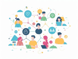 Community building, social connections, flat design illustration