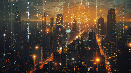 Isometric smart city design concept. Business center with skyscrapers and intelligent buildings,IOT for the internet of things