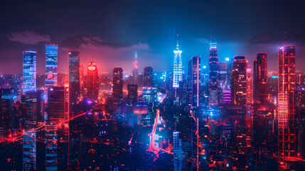 Fototapeta premium Isometric smart city design concept. Business center with skyscrapers and intelligent buildings,IOT for the internet of things