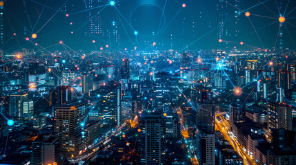 Isometric smart city design concept. Business center with skyscrapers and intelligent buildings,IOT for the internet of things