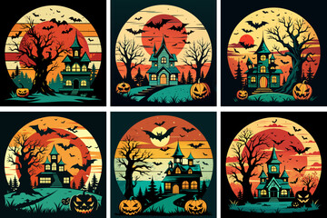 Halloween Vector T-Shirt Design Bundle Art & Illustration