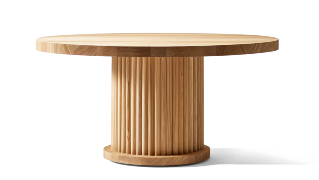 Round Wooden Table with Textured Column Base