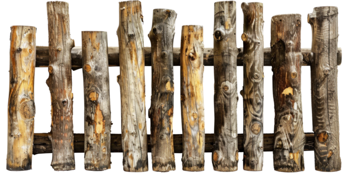Rustic Wooden Fence on Transparent Background