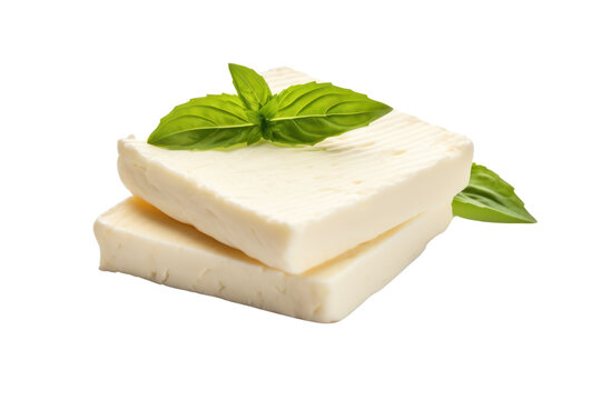 Haloumi cheese, isolated on a white background. Shows a flexible, white texture