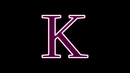 Letter K of the alphabet made from neon sign. On the black background.Alphabet capital letter K text.