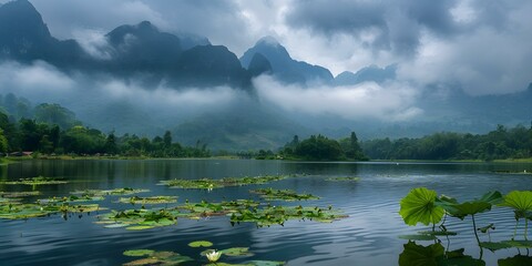 Fototapeta premium Misty Mountain Lake Landscape