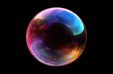 Blue red and yellow colored bubbles on a black background