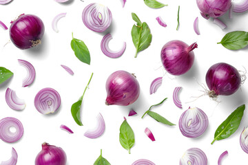 Red Onions and Basil Leaves Pattern