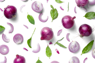 Red Onions and Basil Leaves Pattern