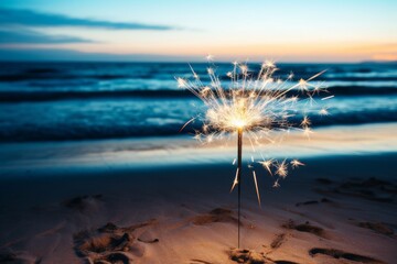 Sparklers at the beach for New Year or party with copy space