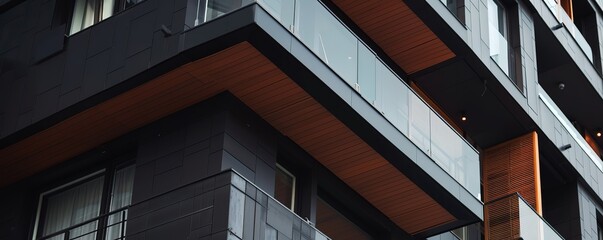 Fototapeta premium A side of a multi-storey building with black and brown walls