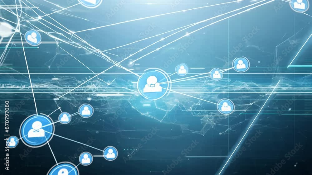 Poster Digital Network with Connected User Icons and Data Lines