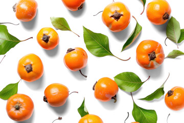 Obraz premium Fresh Persimmons and Leaves Pattern