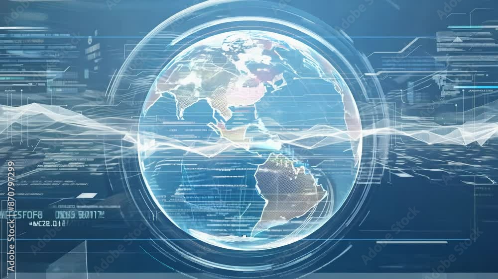 Poster futuristic digital globe with data streams and interface elements