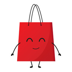 cute cartoon red shopping bag smiling. Happy character paper bag 

