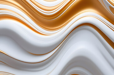 Golden and white waves of epoxy resin. A background of smooth lines of different colors, liquid paint or resin.
