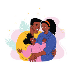 Happy African Americans, man, woman, and girl