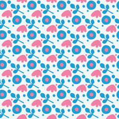 Seamless floral pattern. Naive floral designs. Rounded simplified shapes. Vector