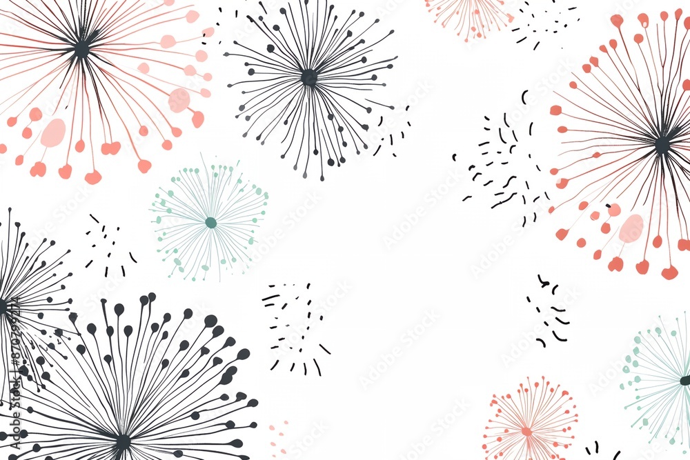 Poster a colorful background with a bunch of flowers and a few dots. the flowers are in different colors an