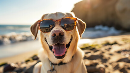 Cool Labrador Enjoys Sun-Kissed California Beach