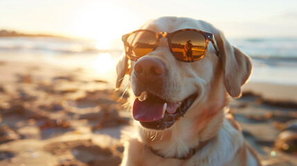 Sun-Kissed Fun: Labrador with Sunglasses on California Beach