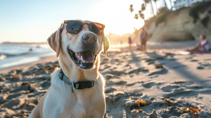 Beach Day Vibes: Happy Labrador in Sunglasses