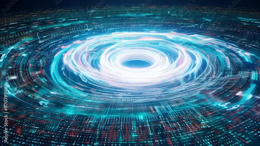 Poster futuristic data swirl with digital vortex and holographic elements