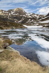 Scenic view of Tristaina Lakes in Andorra on a cloudy day