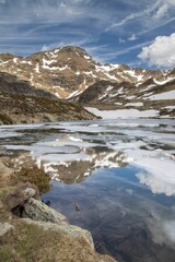 Scenic view of Tristaina Lakes in Andorra on a cloudy day