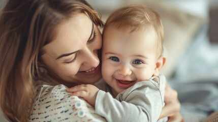 mother cuddling her baby with smile on their faces and adorable look on baby face
