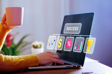 Analyzing Success Metrics on Laptop with Coffee